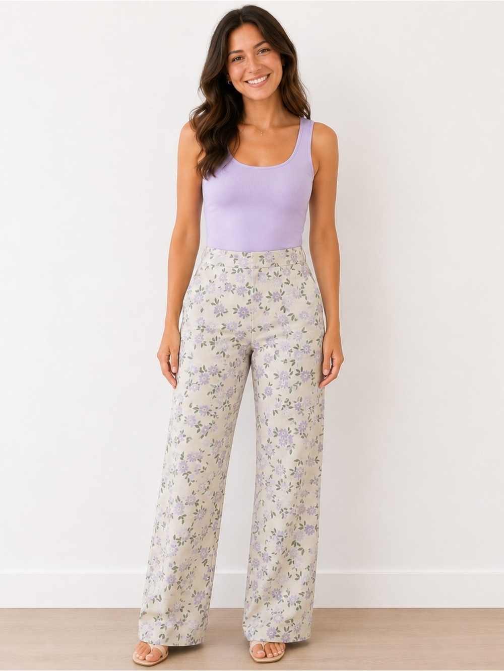 ZARA Women’s Size M Floral Pants Cream Purple Mini Flare